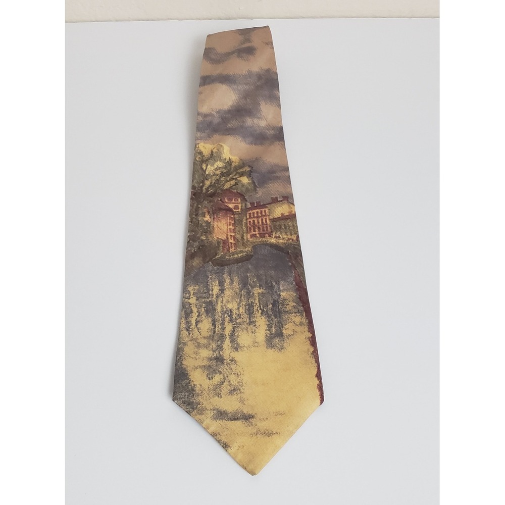 Henry Grethel Mens Silk Tie Impressionist Landscape Scenic Italian Fabric USA
